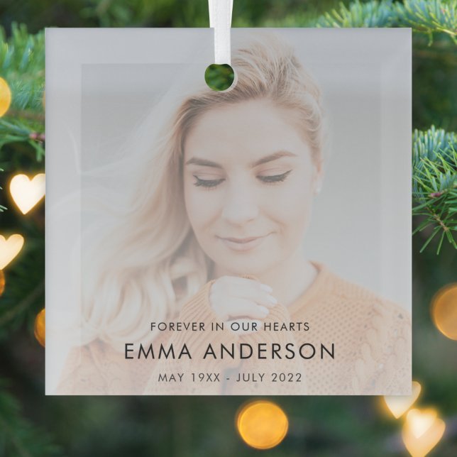 Modern Memorial Keepsake Sympathy Tribute Photo Glass Ornament (A heartfelt memorial glass ornament to honor and remember someone you love.)