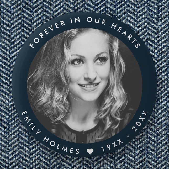 Modern Memorial | Navy Blue Funeral Favour Photo 2 Inch Round Button (Creator Uploaded)