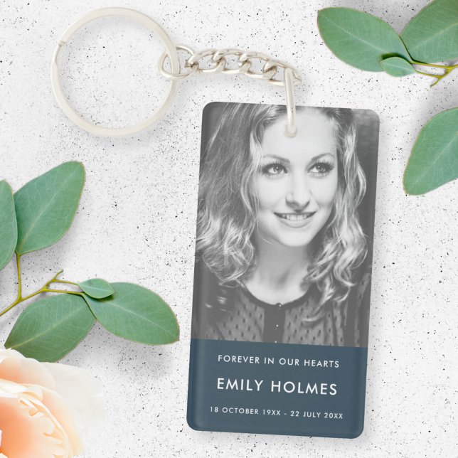 Modern Memorial | Navy Blue Funeral Photo Keychain (Creator Uploaded)