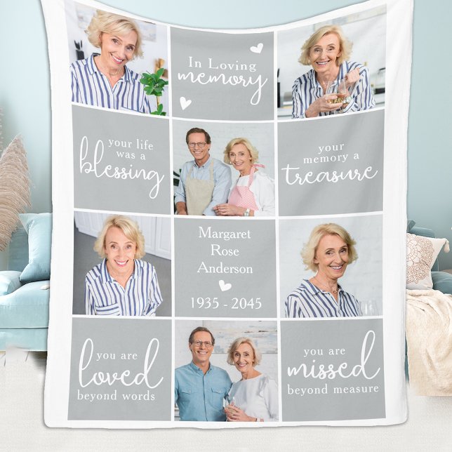 Modern Memorial Personalized 6 Photo Collage Fleece Blanket (Creator Uploaded)