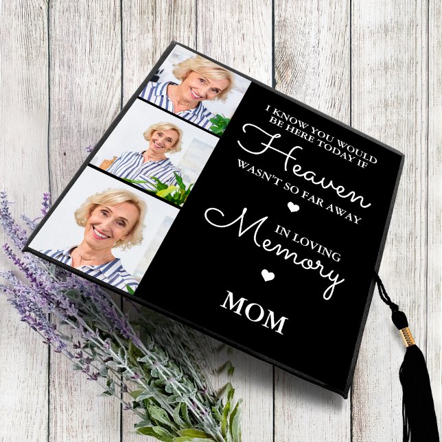 Modern Memorial Personalized MOM 3 Photo Collage Graduation Cap Topper (Creator Uploaded)
