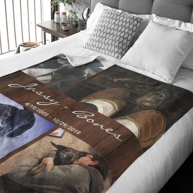 Modern Memorial Pet Photo Collage Wood Fleece Blanket (Capture precious pet moments with our Modern Pet Photo Collage Fleece Blanket. )
