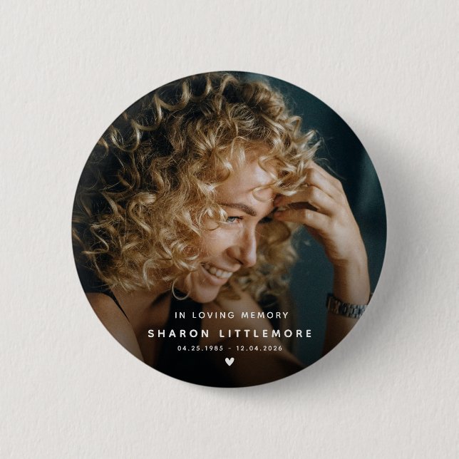 Modern Memorial Photo Keepsake 2 Inch Round Button (Front)