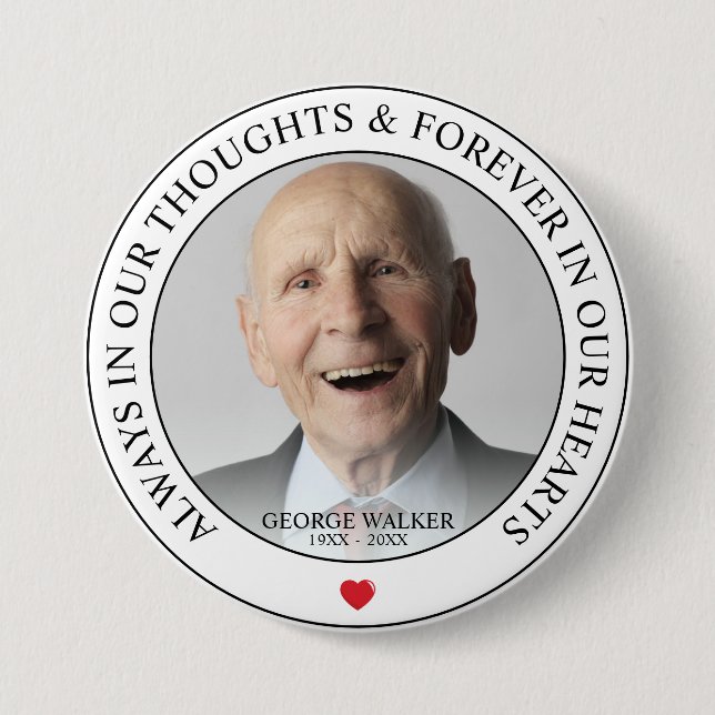 Modern Memorial Photo Tribute | Funeral 3 Inch Round Button (Front)