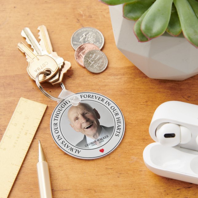 Modern Memorial Photo Tribute Rememberance Keychain (Desk)