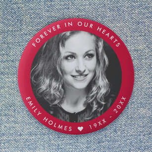 Modern Memorial   Pink Funeral Photo Tribute 2 Inch Round Button