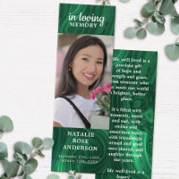 Modern Memorial Poem Emerald Funeral Bookmark