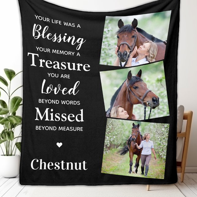 Modern Memorial Remembrance Personalized 3 Photo Fleece Blanket (Creator Uploaded)