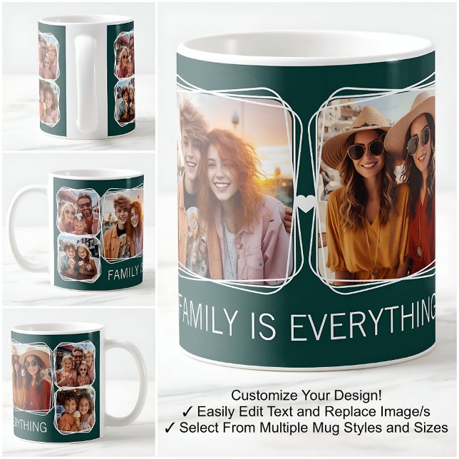 Modern Memory 6 Photos Collage Template Green C21 Coffee Mug (Creator Uploaded)