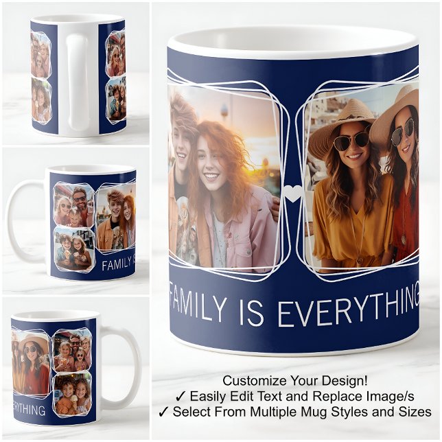 Modern Memory 6 Photos Collage Template Navy C41 Coffee Mug (Creator Uploaded)