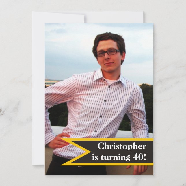 Modern men’s 40th birthday simple masculine photo invitation (Front)