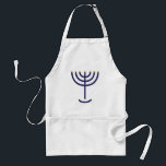 Modern Menorah Blue Gold Flat Design Standard Apron<br><div class="desc">Modern Menorah Blue Gold Flat Design Apron. In Exodus 25:31 it reads "And thou shalt make a candlestick of pure gold: of beaten work shall the candlestick be made: his shaft, and his branches, his bowls, his knops, and his flowers, shall be of the same." This design is a linear,...</div>