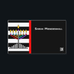 Modern Menorah Business Card<br><div class="desc">This eye-catching business card features a colourful lit menorah over bold black-and-white stripes. Opposite side is coordinated. ~ karyn</div>