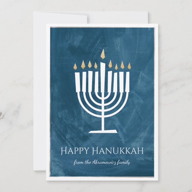 Modern Menorah Hanukkah Card with Photo Backer (Front)