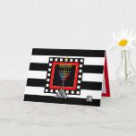 Modern Menorah Shabbat Shalom Card<br><div class="desc">This distinctively-stylish card features a modern,  colourful menorah over bold black-and-white stripes.  Interior card bordered and coordinated for your writing pleasure and says,  "Shabbat Shalom".  ~ karyn</div>