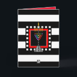 Modern Menorah Shabbat Shalom Card<br><div class="desc">This distinctively-stylish card features a modern,  colourful menorah over bold black-and-white stripes.  Interior card bordered and coordinated for your writing pleasure and says,  "Shabbat Shalom".  ~ karyn</div>