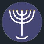 Modern Menorah White Navy Gold Graphic Classic Round Sticker<br><div class="desc">Hebrew Menorah Sticker. Navy, White, Gold. Transferable and customisable.</div>