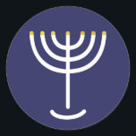 Modern Menorah White Navy Gold Graphic Classic Round Sticker<br><div class="desc">Hebrew Menorah Sticker. Navy,  White,  Gold. Transferable and customisable.</div>