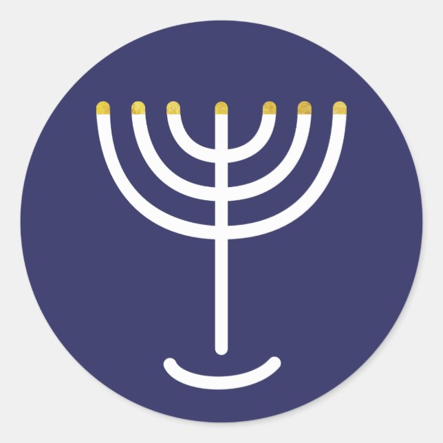 Modern Menorah White Navy Gold Graphic Classic Round Sticker (Front)