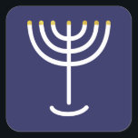 Modern Menorah White Navy Gold Graphic Square Sticker<br><div class="desc">Hebrew Menorah Sticker. Navy,  White,  Gold. Transferable and customisable.</div>