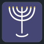 Modern Menorah White Navy Gold Graphic Square Sticker<br><div class="desc">Hebrew Menorah Sticker. Navy,  White,  Gold. Transferable and customisable.</div>