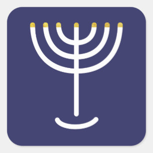 Modern Menorah White Navy Gold Graphic Square Sticker