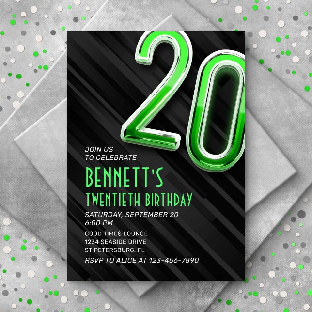 Modern Mens 20th Birthday Invitation (Creator Uploaded)