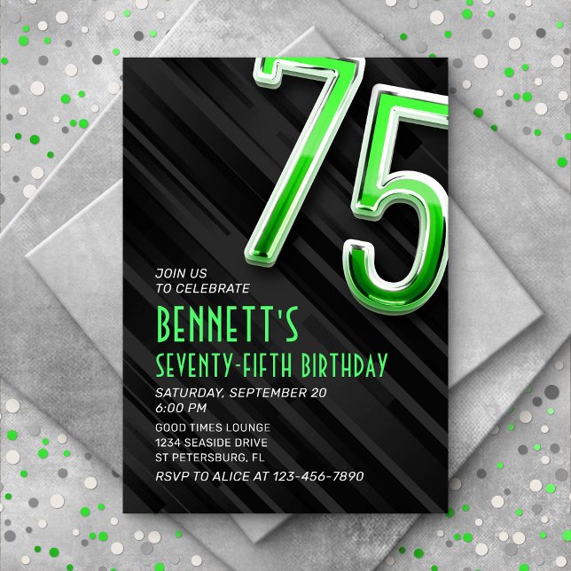 Modern Mens 75th Birthday Invitation (Creator Uploaded)