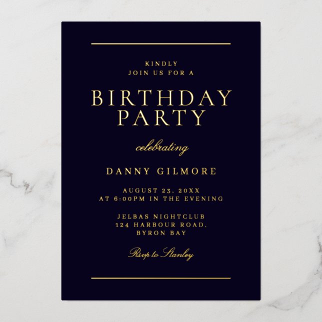 Modern Mens Birthday Party Black & Gold  (Front)