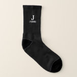 Modern mens  black and white custom socks<br><div class="desc">Create your own men custom socks  and name elegant modern socks in simple black and white. Personalize it with his name and initial letter. It can be a classy gift for a groomsman,  best man,  boyfriend,  husband,  dad,  uncle on a wedding,  birthday,  Christmas,  or any other anniversary or occasion.</div>