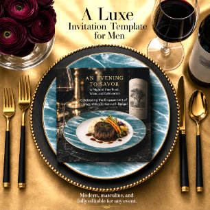 Modern Men's Fine Dining Engagement Dinner Invitation