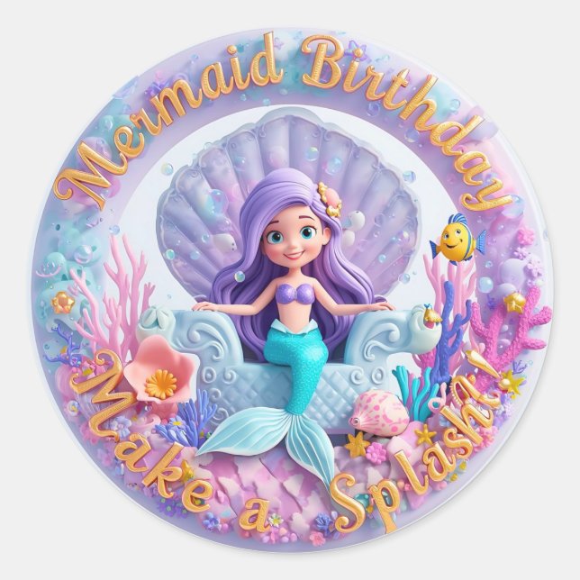 Modern Mermaid Birthday Stickers – Thanks for Maki (Front)