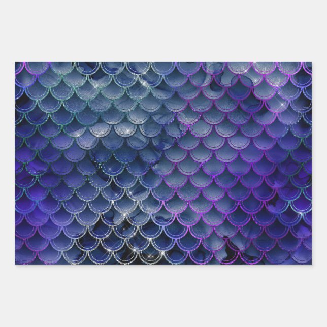 Modern  Mermaid Glitter Gift Wrapping Paper Sheets (Front)