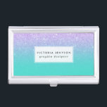 Modern mermaid lavender glitter turquoise ombre business card holder<br><div class="desc">Stylish,  girly,  faux purple lavender mermaid glitter ombre turquoise background.</div>