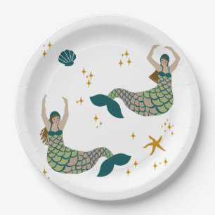 Modern Mermaid Siren Theme Illustration Print Paper Plate