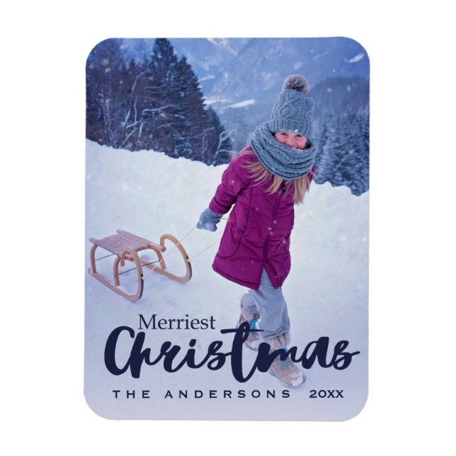 Modern Merriest Christmas Script Holiday Photo Magnet (Vertical)