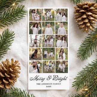 Modern Merry and Bright Black 15 Photo Collage Holiday Card