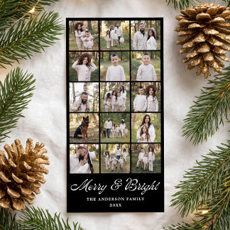Modern Merry and Bright Black 15 Photo Collage Holiday Card