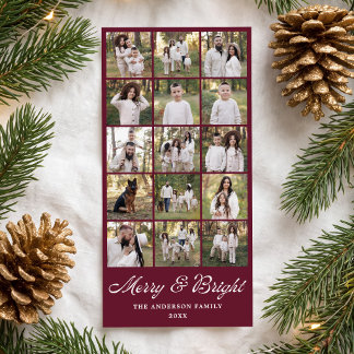 Modern Merry and Bright Burgundy 15 Photo Collage Holiday Card