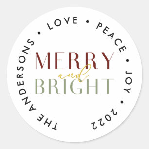Modern Merry and Bright Christmas Family Classic Round Sticker