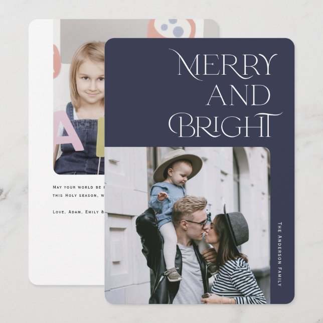 Modern Merry and Bright Christmas Holiday Photos Card (Front/Back)