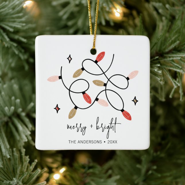 Modern Merry and Bright Christmas Lights Holiday Ceramic Ornament (Tree)