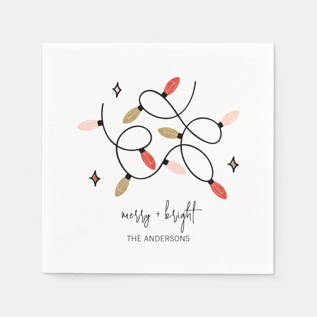 Modern Merry and Bright Christmas Lights Holiday  Napkin (Front)