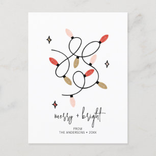 Modern Merry and Bright Christmas Lights Holiday Postcard