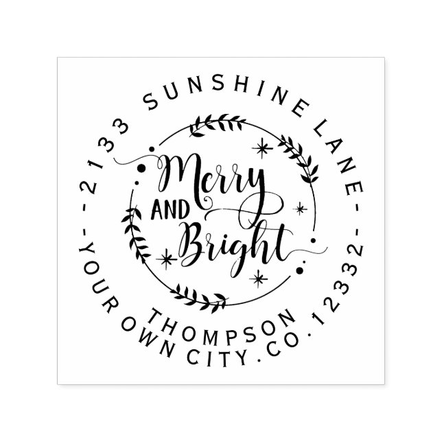 Modern Merry and Bright Christmas Script Monogram Self-inking Stamp (Design)