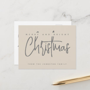 Modern Merry and Bright Christmas simple script Postcard