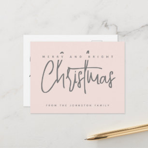 Modern Merry and Bright Christmas simple script Postcard