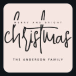 Modern Merry and Bright Christmas simple script Square Sticker<br><div class="desc">Modern Merry and Bright Christmas simple script</div>