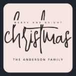 Modern Merry and Bright Christmas simple script Square Sticker<br><div class="desc">Modern Merry and Bright Christmas simple script</div>