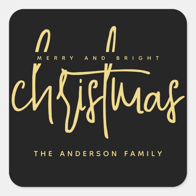 Modern Merry and Bright Christmas simple script Square Sticker (Front)